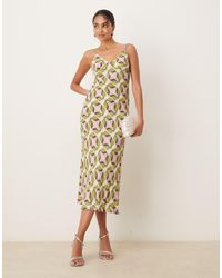 Mango - V-neck Retro Geometric Print Straight Fit Maxi Dress - Lyst