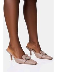 Public Desire - Macchiato Taupe Western Buckle Detail Mid Heel Mules - Lyst