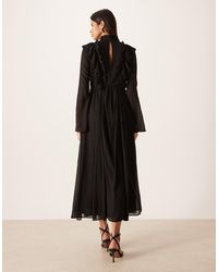 strapless open back dress Rent ASOS DESIGN Lace Insert Pleated Midi Dress With Embroidery In Navy