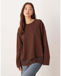 ASOS - Long Sleeve Top With Lace Trim Hem Detail - Lyst