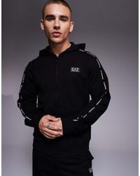 EA7 - Armani Zip Hoodie With Logo Tape Detail - Lyst