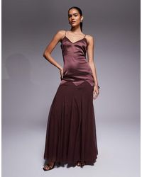 ASOS - Maxi Jurk Van Satijn En Chiffon Met Verlaagde Taille En Volle Godet-Rok - Lyst