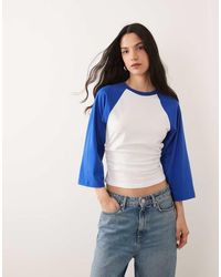 ASOS - 3/4 Contrast Sleeve Top With Cinched Waist - Lyst