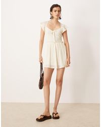 ASOS - Vestito Corto Color Avorio Testurizzato Con Manica Con Volant - Lyst