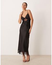 Gina Tricot - Satin Lace Maxi Dress - Lyst