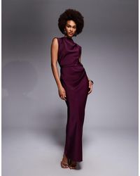 ASOS - Asos Design Tall Satin High Neck Pleated Bodice Midi Dress - Lyst