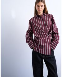 TOPSHOP - Camisa Burdeos A De Manga Larga Con Cintura Entallada Y Tapeta Asimétrica De - Lyst