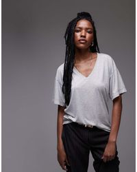 TOPSHOP - Camiseta Jaspeado Holgada Con Cuello De Pico De - Lyst