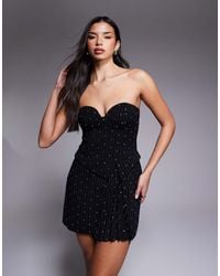 ASOS - Vestido De Sastre Corto Con Raya Diplomática Y Adornos De Pedrería De (Parte De Un Conjunto)-Negro - Lyst
