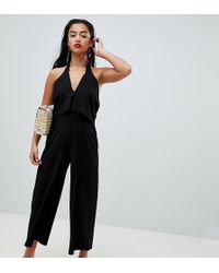 Love Triangle Plunge Front Wide Leg Lace Jumpsuit In White in White - Lyst