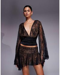 I.AM.GIA - Stevie Lace Deep Plunge Flute Sleeve Top Co-Ord - Lyst