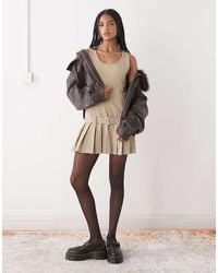 The Ragged Priest - Pinstripe Drop Waist Pleated Mini Dress - Lyst