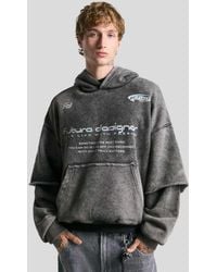 Bershka - Hoodie Met Dubbele Mouwen En Print - Lyst
