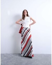 TOPSHOP - Gonna Lunga Alla Caviglia Rossa E Bianca A Righe Con Taglio Sbieco - Lyst