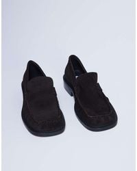 TOPSHOP - Premium Clover Real Suede Loafers With Ruched Detail - Lyst