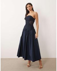 ASOS - Curved Neckline Sheer Paneled Midaxi Dress With Volume Structured Skirt - Lyst