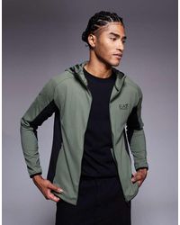 EA7 - Sudadera Verde Con Capucha, Cremallera Y Logo Vigor 7 De Armani - Lyst