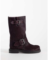 ASOS - Calamity Hair On Real Leather Pull On Biker Knee Boots - Lyst