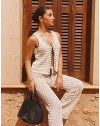 The Frolic - X Lydia Kara Exclusive Crochet Contrast Thread Trim Beach Waistcoat Top Co-ord - Lyst