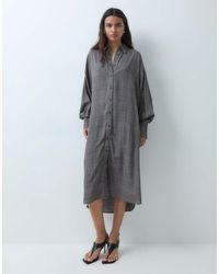 ASOS - Vestito Camicia Maxi Con Polsini Ampi A Quadri Monocromatici - Lyst
