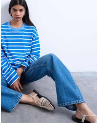 TOPSHOP - Gestreepte Jersey Top Met Ronde Hals En Lange Mouwen - Lyst