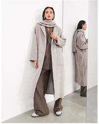 ASOS - Manteau long en laine mélangée avec poches et détail écharpe - taupe - Lyst