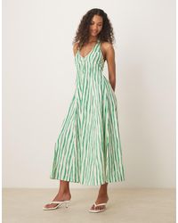 ASOS - Vestido Midi Verde A Rayas Con Cuello Halter Y Godets En El Bajo De - Lyst