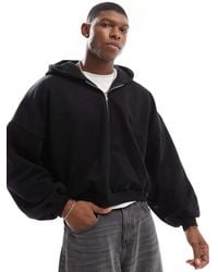 ASOS - Felpa Con Cappuccio Taglio Corto Pesante Super Oversize Nera Con Zip Corta - Lyst