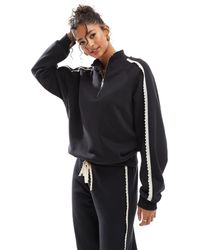 ASOS - Top Met Rits, Rand Van Broderie En Zijstreep - Lyst