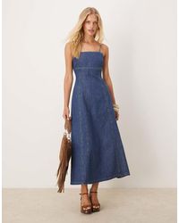 ASOS - Chambray Denim Maxi Dress With Cinch Waist Seams - Lyst