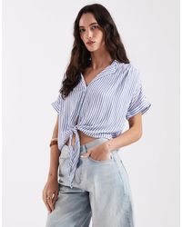 ONLY - Dropped Shoulder Cropped Shirt With Tie Detail - Lyst