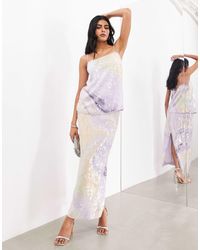 ASOS - Jupe longue d'ensemble à sequins et imprimé abstrait - violet ondoyant - Lyst