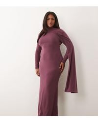 ASOS - Asos Design Curve Slinky Long Sleeve Maxi Dress With Extreme Cape Shoulder Detail - Lyst