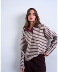 TOPSHOP - Stripe Rugby Long Sleeve Polo Top - Lyst
