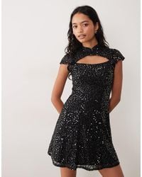 New Look - Sequin Lace Keyhole Mini Dress - Lyst