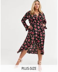 Boohoo Черное Платье Миди С Запахом И Цветочным Принтом -мульти - Многоцветный