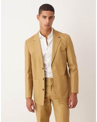 ASOS - Chaqueta De Traje De Corte Estándar De Sarga De Mezcla De Algodón Y Lino De -Neutro - Lyst