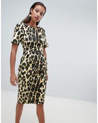 ASOS Robe fourreau mi-longue à imprimé léopard - Multicolore