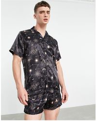 ASOS - – satin-pyjama mit himmelskörper-muster - Lyst