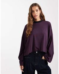 Collusion - T-shirt oversize à manches longues, rayures et col contrastant - bleu/rouge - Lyst