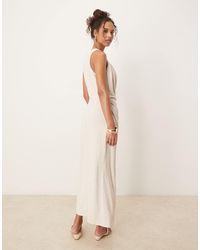 ASOS Fallen Shoulder Midi Prom Dress With Tie Detail in Pink | Lyst