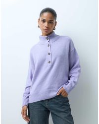 ASOS - Knitted 3/4 Button Up Funnel Neck Jumper - Lyst