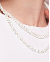 ASOS - Festival 4Mm And 6Mm Double Row Faux Pearl Necklace - Lyst