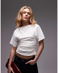 TOPSHOP - Top Color Avorio A Maniche Corte Con Dettaglio Arricciato - Lyst
