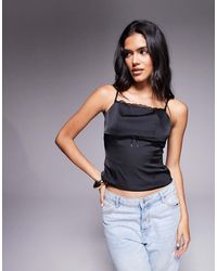 Brave Soul - Satin Fitted Cami Top With Bow Detail - Lyst