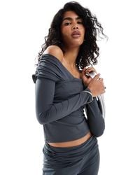 ASOS - Top Con Escote Bardot Plegado De (Parte De Un Conjunto) - Lyst