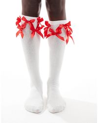 Reclaimed (vintage) - Knee High Socks With Bows - Lyst