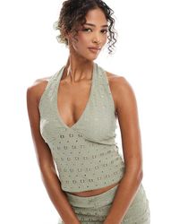 Miss Selfridge - Crochet Jersey V Neck Top - Lyst