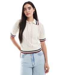 ONLY - Knit Short Sleeve Polo Shirt With Stripes - Lyst