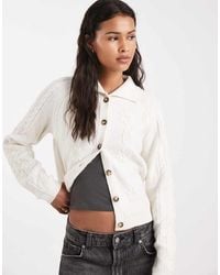 New Look - Floral Stitch Collared Cardigan - Lyst